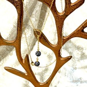 Gold-Plated 18 “ Necklace with Black Crystal Accents